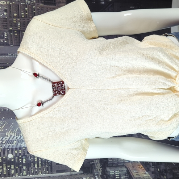 Madewell Texture & Thread Cotton Tie Front Ivory Cropped Top  sz M - Picture 2 of 5